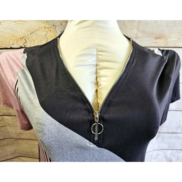 Shein Curve Color-Blocked with Zip V-Neck Short Sleeve 3XL - Picture 3 of 8